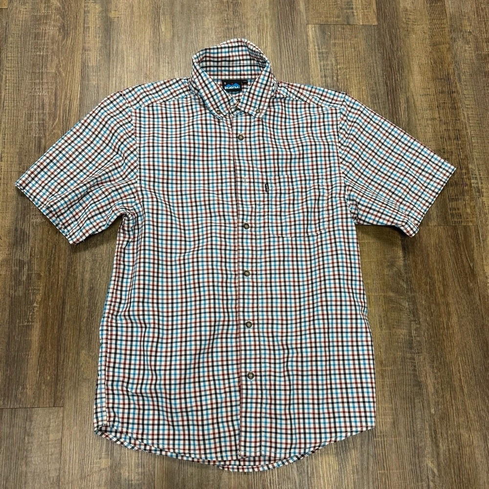 Kavu Button Down Men's Small Cotton Short Sleeve Multicolor Plaid Shirt